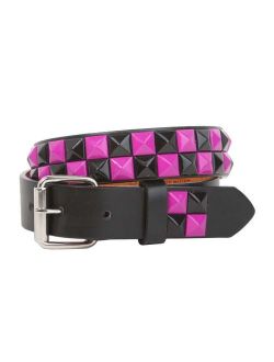 Kids 1" Snap On Black & Fuchsia Checkerboard Punk Rock Studded Leather Belt
