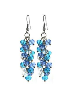 Gem Stone King 2inches Ocean Blue Cluster Faceted Crystal Dangle Hook Earrings For Women 2 Inch