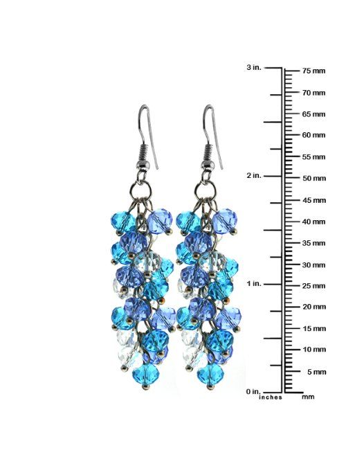 Gem Stone King 2inches Ocean Blue Cluster Faceted Crystal Dangle Hook Earrings For Women 2 Inch