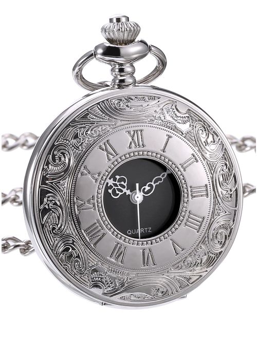 Hicarer Classic Quartz Pocket Watch with Roman Numerals Scale and Chain Belt