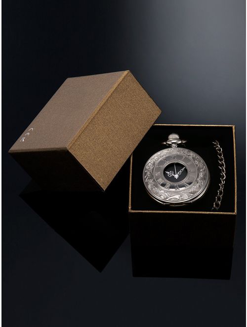 Hicarer Classic Quartz Pocket Watch with Roman Numerals Scale and Chain Belt