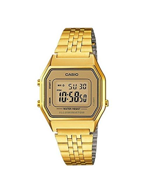 Casio Ladies Mid-Size Gold Tone Digital Retro Watch LA-680WGA-9DF
