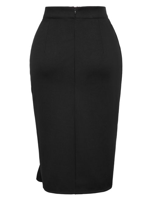GRACE KARIN Women's Ruffle Bodycon Knee Length Midi Pencil Skirt