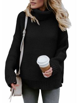 ZKESS Womens Casual Long Sleeve Turtleneck Chunky Knit Pullover Sweater Jumper Tops