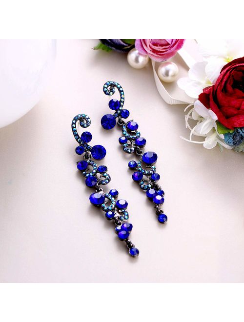 EVER FAITH Bridal Flower Wave Austrian Crystal Dangle Earrings