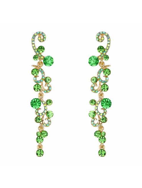 EVER FAITH Bridal Flower Wave Austrian Crystal Dangle Earrings