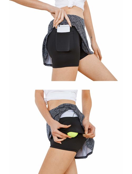 Cityoung Women's Casual Pleated Tennis Golf Skirt with Underneath Shorts Running Skorts