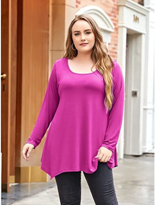 LARACE Womens Long Sleeve Flattering Comfy Tunic Loose Fit Flowy Top