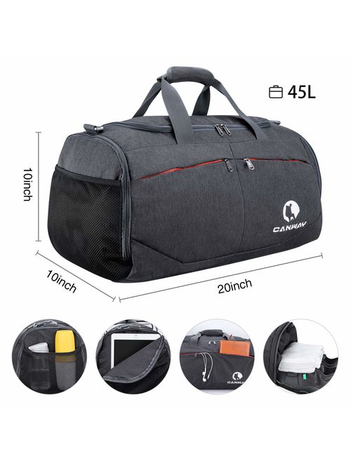 Canway Sports Gym Bag, Travel Duffel bag with Wet Pocket & Shoes Compartmentfor men women, 45L, Lightweight