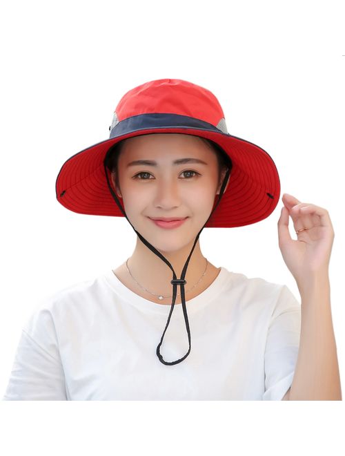 Muryobao Women's Outdoor UV Protection Foldable Mesh Wide Brim Beach Fishing Hat