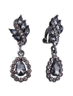 EleQueen Women's Austrian Crystal Art Deco Tear Drop Dangle Earrings Clip-on