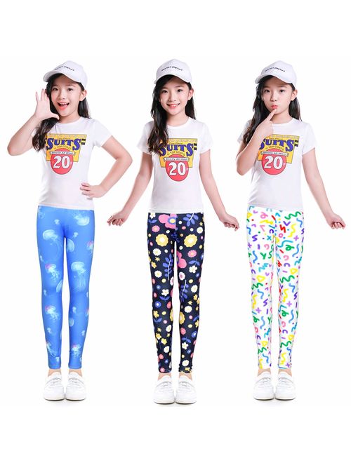 slaixiu Printing Flower Girl Leggings Kids Classic Pants 4-13Y