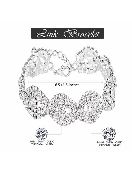 Choker Necklace for Women - Jewelry Sets for Women,Rhinestone Crystal Necklace Link Bracelet Teardrop Dangle Earrings for Women,Party Mother's Day Prom Wedding Fashion Je