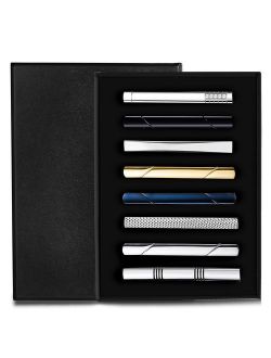 Jstyle 8 Pcs Tie Clips Set for Men Tie Bar Clip Set for Regular Ties Necktie Wedding Business Clips with Box A
