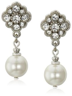 Simulated Pearl and Crystal Drop Earrings