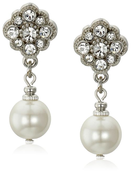 1928 Jewelry Simulated Pearl and Crystal Drop Earrings