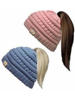 Funky Junque BeanieTail Children's Ponytail Messy Bun Beanie Solid Ribbed Hat