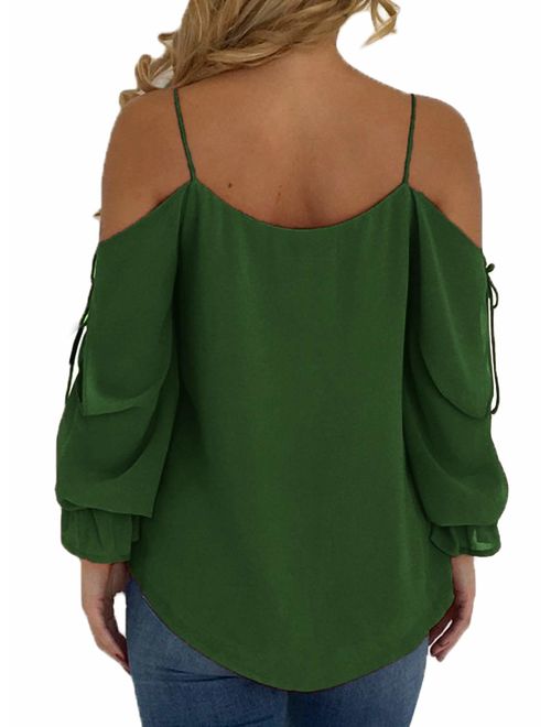 Blibea Womens Sexy Long Sleeve Spaghetti Strap Cold Shoulder Tops and Blouse