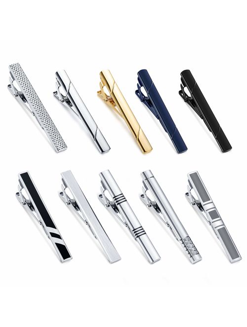 YADOCA Tie Clips Set for Men Tie Bar Clip Black Silver-Tone Gold-Tone for Wedding Business with Gift Box