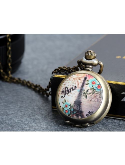 Vintage Tree of Life Hollow Bronze Pocket Watch Quartz Arabic Markers Carved Men and Women Watches with Necklace Chain Pendant