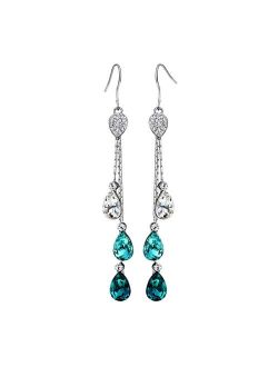 Neoglory Jewelry Mother's Day Gift Teardrop Crystal Three Colors Drop Earrings 3.14" embellished with Crystals from Swarovski