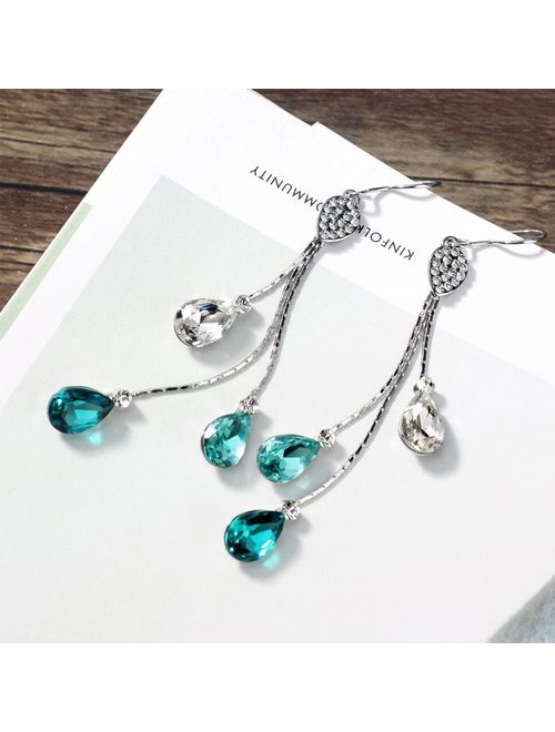 Neoglory Jewelry Mother's Day Gift Teardrop Crystal Three Colors Drop Earrings 3.14" embellished with Crystals from Swarovski