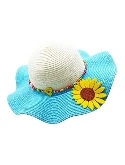 Kids Multi-Colors Large Brim Flower Beach Sun Hats