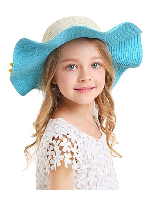 Kids Multi-Colors Large Brim Flower Beach Sun Hats