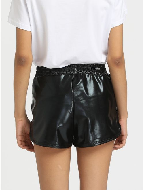 SweatyRocks Women's Metallic Shorts Elastic Waist Shiny Pants