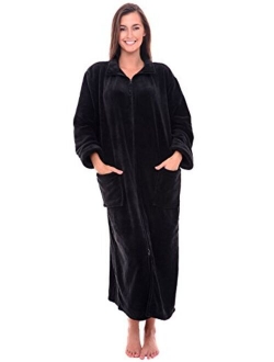 Women's Zip Up Fleece Robe, Warm Loose Sherpa Bathrobe