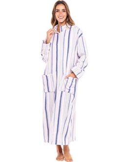 Women's Zip Up Fleece Robe, Warm Loose Sherpa Bathrobe
