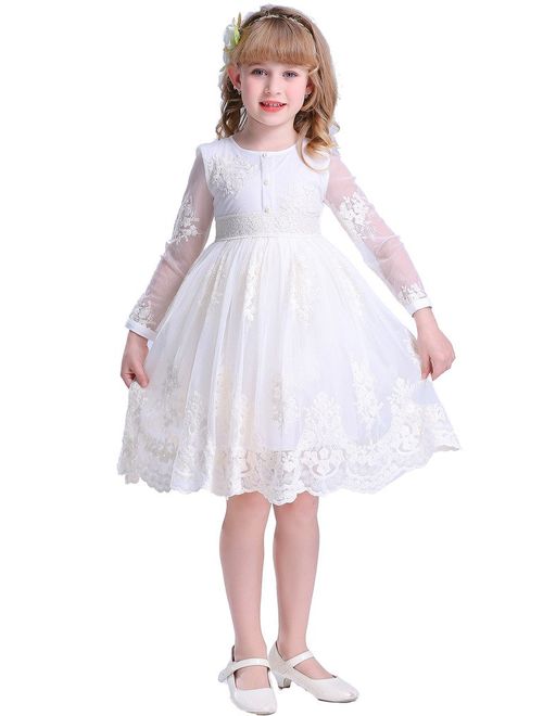 Bow Dream Cream Ivory Sleeves/Sleveless Vintage Lace Flower Girl Dress