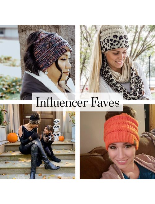 Funky Junque Ponytail Messy Bun BeanieTail Women's Beanie Solid Ribbed Hat Cap