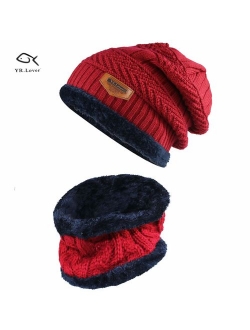 YR.Lover Kids Winter Warm Hat and Scarf Knitted Hat with Soft Fleece Lined Beanie Cap for Children Boys or Girls