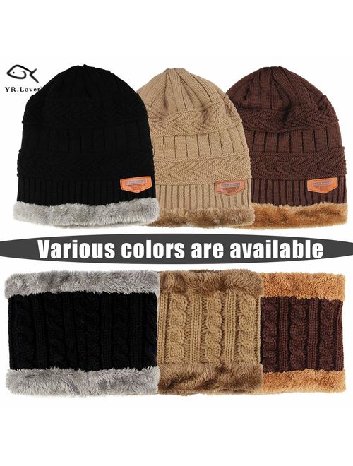 YR.Lover Kids Winter Warm Hat and Scarf Knitted Hat with Soft Fleece Lined Beanie Cap for Children Boys or Girls