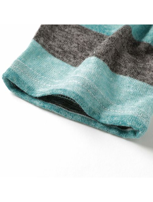 DEARCASE Women's 3/4 Sleeve Cardigans Striped Printed Open Front Draped Kimono Loose Cardigan