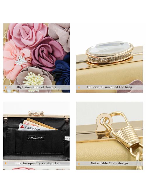 Milisente Evening Bag for Women, Flower Wedding Evening Clutch Purse Bride Floral Clutch Bag