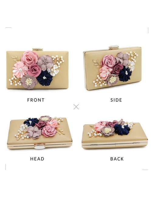 Milisente Evening Bag for Women, Flower Wedding Evening Clutch Purse Bride Floral Clutch Bag