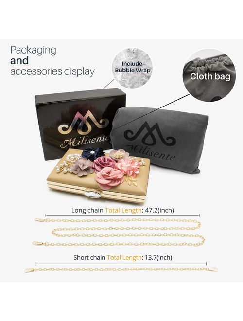 Milisente Evening Bag for Women, Flower Wedding Evening Clutch Purse Bride Floral Clutch Bag