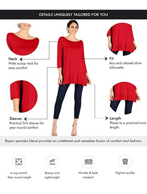Simlu Womens Tunic Tops for Leggings Reg and Plus Size 3/4 Sleeve Tunic Shirt-USA