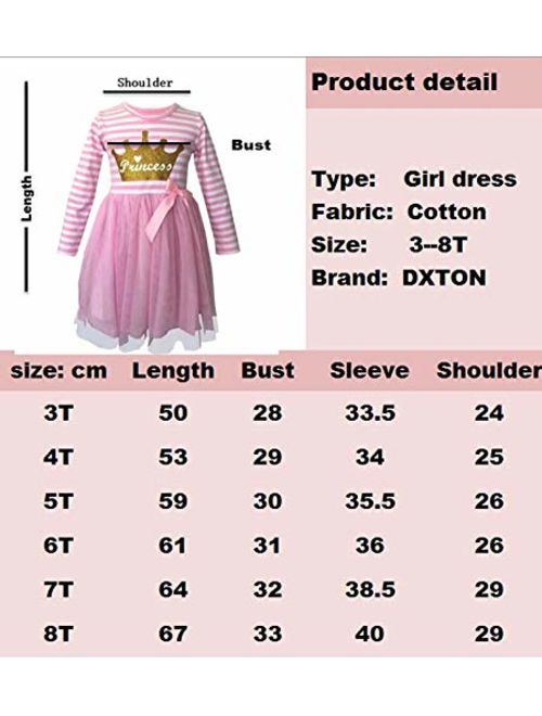 DXTON Little Girl Children Kid Long Sleeve Flower Cotton Dresses for 2-8T