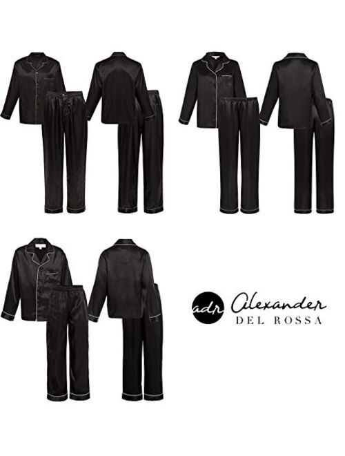 Alexander Del Rossa Women's Button Down Satin Pajama Set with Sleep Mask, Long Silky Pjs