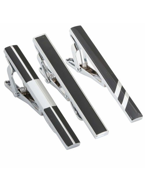 GWD Mens Tie Bar Clip 2.1 Inch, Silver-Tone, Black, Gray