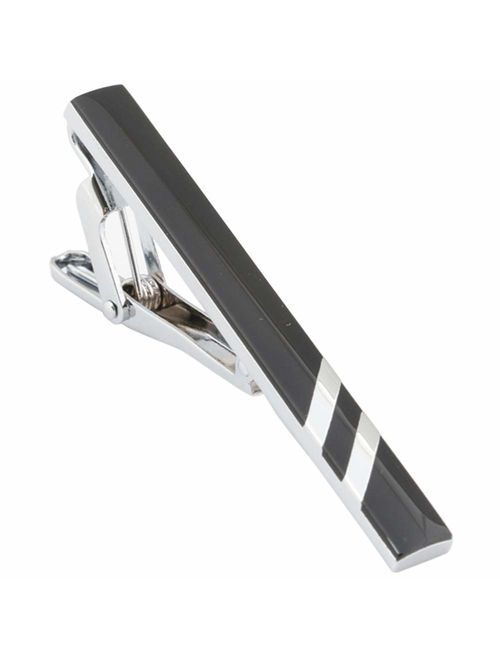 GWD Mens Tie Bar Clip 2.1 Inch, Silver-Tone, Black, Gray