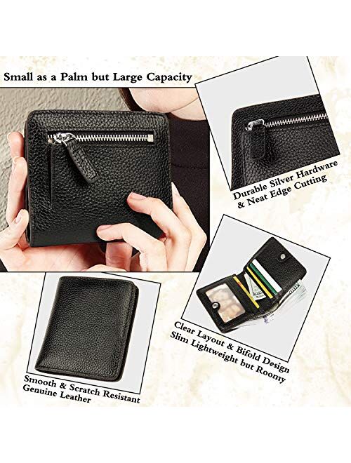 AINIMOER Small Leather Wallet for Women, Ladies Credit Card Holder RFID Blocking Women's Mini Bifold Pocket Purse