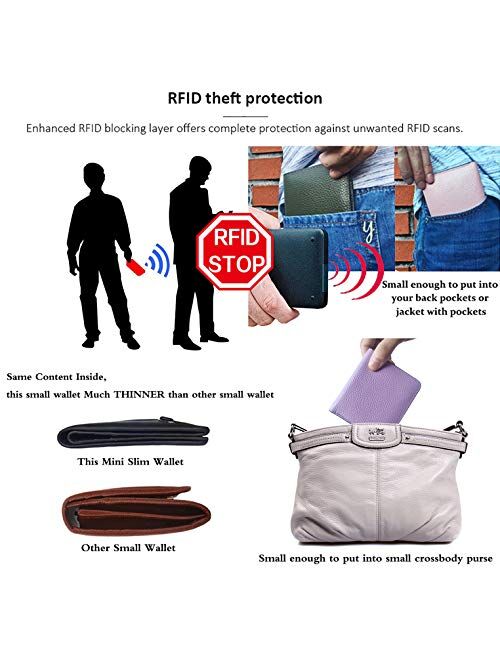 AINIMOER Small Leather Wallet for Women, Ladies Credit Card Holder RFID Blocking Women's Mini Bifold Pocket Purse