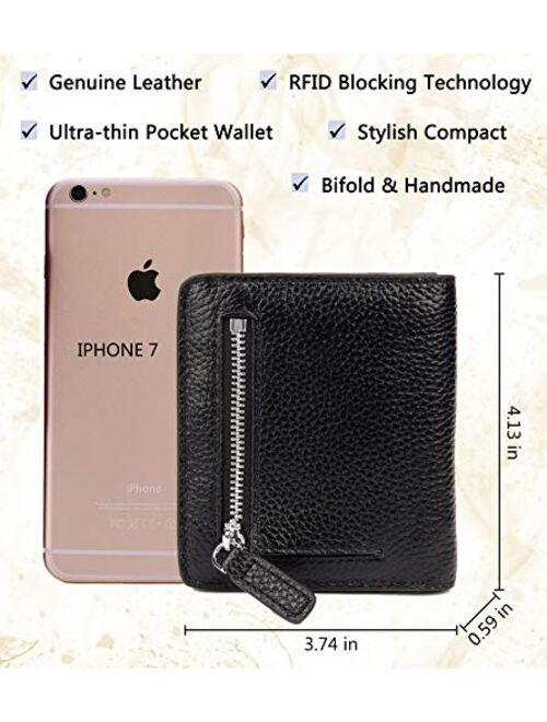 AINIMOER Small Leather Wallet for Women, Ladies Credit Card Holder RFID Blocking Women's Mini Bifold Pocket Purse