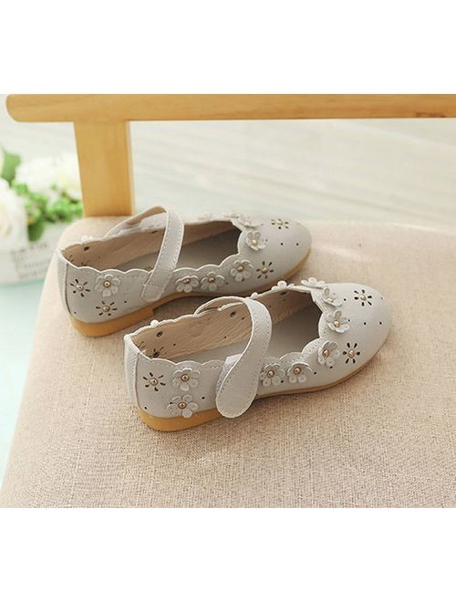 Vokamara Baby Toddler Girls Soft PU Leather Mary Janes Flowers Bow Dress Shoes