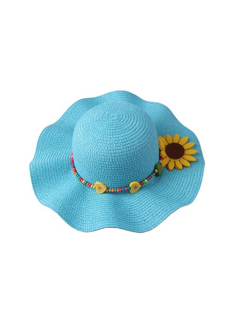DANTIYA Kids Multi-Colors Large Brim Flower Beach Sun Hats for Girls 