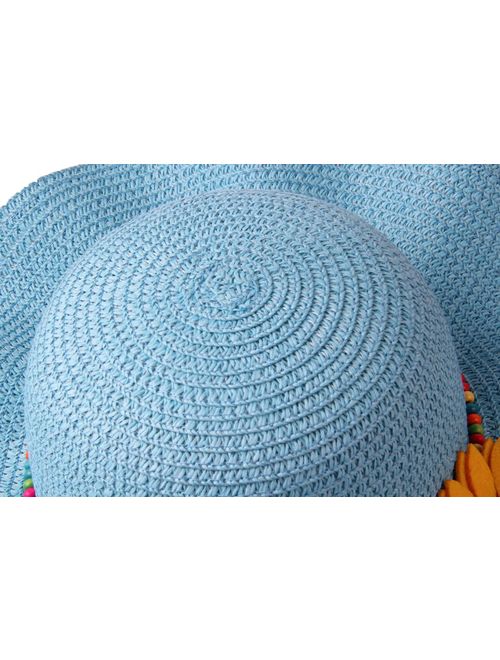 Dantiya Kids Multi-Colors Large Brim Flower Beach Sun Hats for Girls